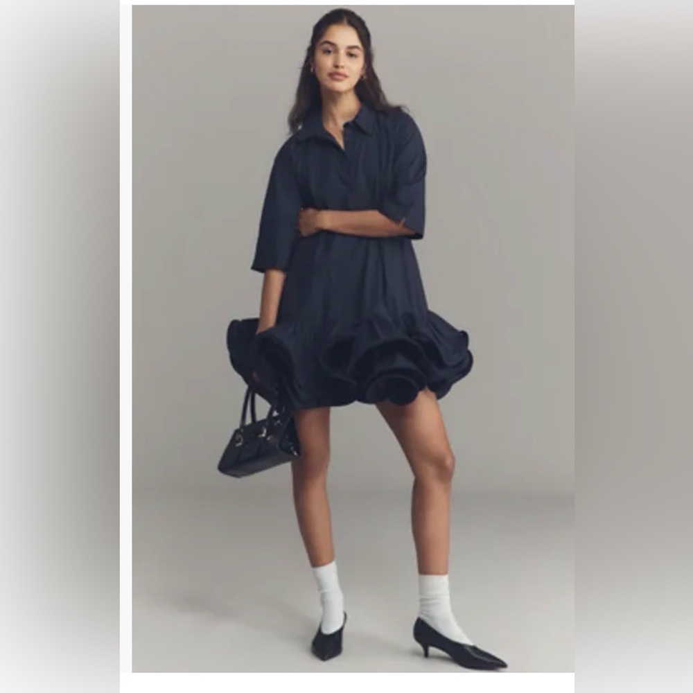 Maeve Navy Ruffle Mini Dress